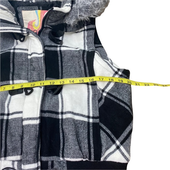 Op Womens Jrs XL Flannel Puffer Vest Zip & Button Up Black White Hooded - Picture 5 of 9